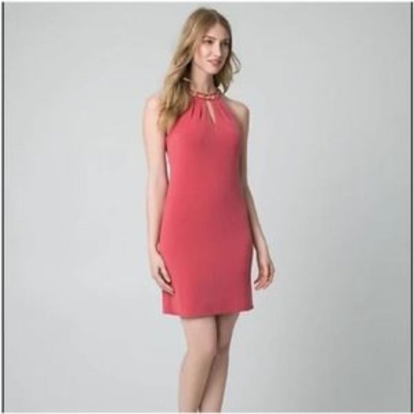 Le Chateau Corral Peach Salmon Pink Bodycon Formal cocktail Dress Beaded NWT - Picture 1 of 8